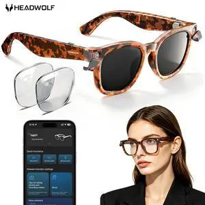 Headwolf AI Smart Glasses With Camera, 8MP Anti-Shake Camera & 4K Image Sensor, 4K Video Recording, Magnetic Privacy Cover, Voice Assistant, Hands-Free Voice Assistant, AI Translation, Visual Recogni Headwolf AI Smart Glasses With Camera, 8MP Anti-Shake Camera & 4K Image Sensor, 4K Video Recording, Magnetic Privacy Cover, Voice Assistant, Hands-Free Voice Assistant, AI Translation, Visual Recogni