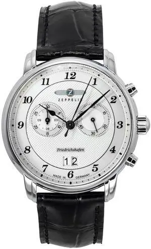 Zeppelin Friedrichshafen Leather Strap Silver Dial Quartz 85844 Men's Watch