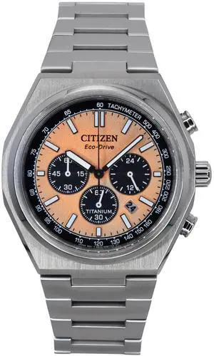 Citizen Zenshin Chronograph Salmon Dial Eco-Drive 100M Men's Watch CA4610-85Z