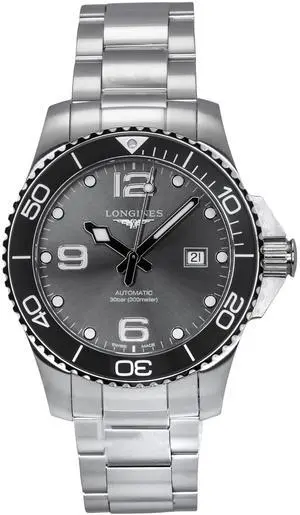 Longines Hydroconquest Grey Automatic Diver's 300M Men's Watch L3.782.4.76.6