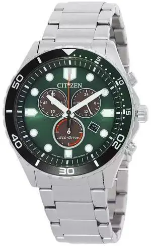 Citizen Eco-Drive Chronograph GMT Green Dial 100M Men's Watch AT2561-81X