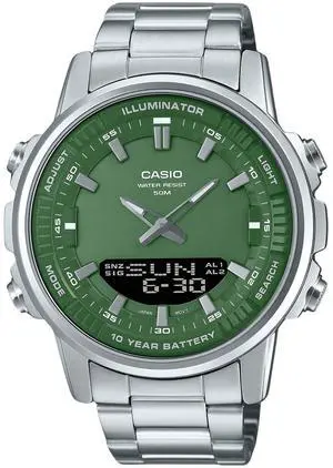 Casio Analog Digital Stainless Steel Green Dial Quartz AMW-880D-3AV Men's Watch