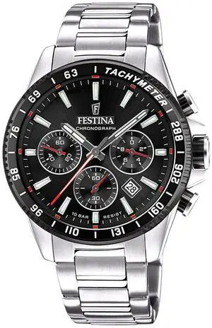 Festina Timeless Chronograph Black Dial Quartz 100M Men's Watch F20560-6