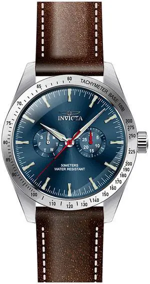Invicta Specialty Tachymeter Leather Strap Blue Dial Quartz 45978 Men's Watch