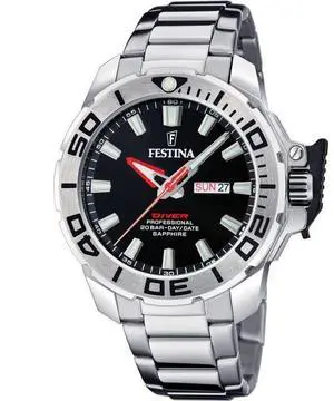 Festina Diver Stainless Steel Black Dial Quartz F20665-4 200M Men's Watch