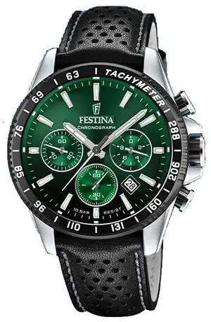 Festina Timeless Chronograph Green Dial Quartz 100M Men's Watch F20561-5
