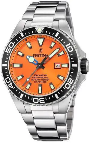 Festina Diver Stainless Steel Orange Dial Quartz F20663-4 200M Men's Watch