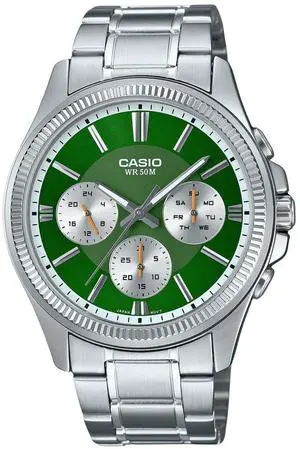 Casio Enticer Analog Stainless Steel Green Dial Quartz MTP-1375D-3 Men's Watch Casio Enticer Analog Stainless Steel Green Dial Quartz MTP-1375D-3 Men's Watch