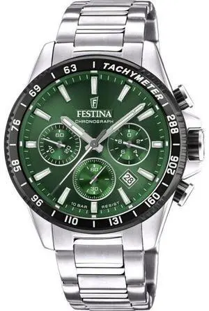 Festina Timeless Chronograph Green Dial Quartz 100M Men's Watch F20560-4
