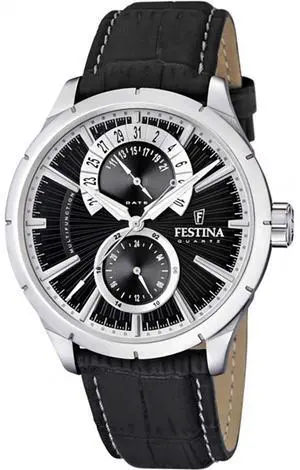 Festina Retro Leather Strap Multifunction Black Dial Quartz F16573-3 Men's Watch