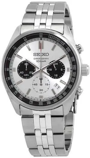 Seiko Chronograph Stainless Steel White Dial Quartz SSB425P1 100M Men's Watch