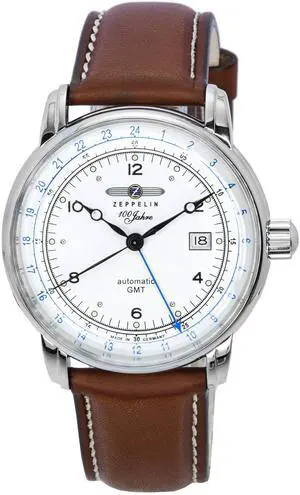 Zeppelin 100 Jahre GMT Leather Strap Silver Dial Automatic 86661 Men's Watch