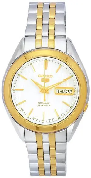 Seiko 5 Two Tone Stainless Steel White Dial Automatic SNKL24J1 Men's Watch