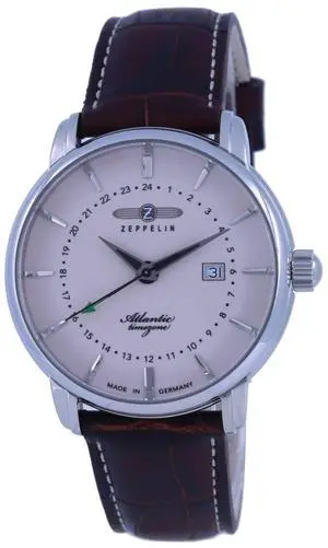 Zeppelin Atlantic Beige Dial Leather Strap Quartz 8442-5 84425 Men's Watch