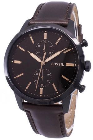 Fossil Mens Townsman Quartz Stainless Steel and Leather Chronograph Watch, Color: Black, Dark Brown (Model: FS5437)