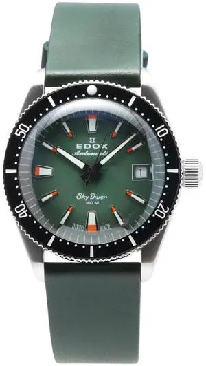 Edox Skydiver Special Edition Green Dial Automatic 300M Mens Watch & Extra Strap