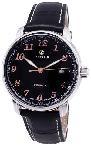 Zeppelin LZ 127 Graf Automatic Black Dial Leather Strap 76562 50M Mens Watch