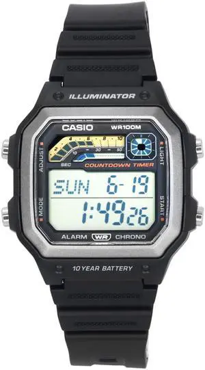 Casio Digital Alarm Chrono Illuminator Stopwatch Timer WS1600H1A 100M Mens Watch