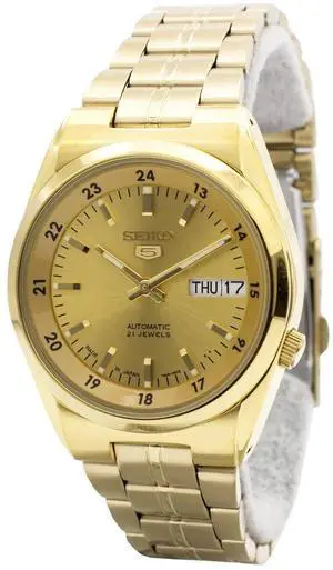 Seiko 5 Automatic 21 Jewels Japan Made Gold Tone Dial SNK574J1 30M Mens Watch