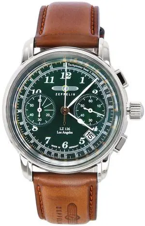 Zeppelin LZ 126 Los Angeles Chronograph Tachymeter Green Dial 76144 Mens Watch