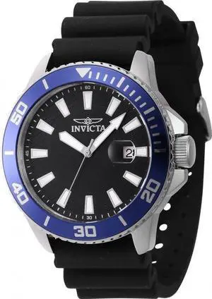 Invicta Pro Diver Silicone Strap Black Dial Magnifier On Date 46089 Mens Watch