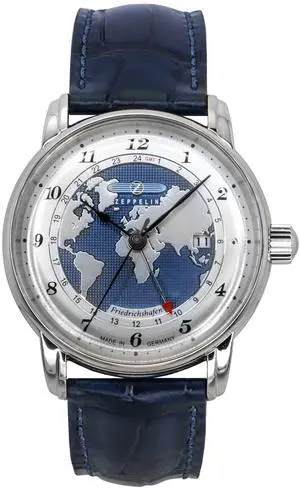 Zeppelin Friedrichshafen GMT Leather Strap Blue Dial Automatic 85963 Men's Watch
