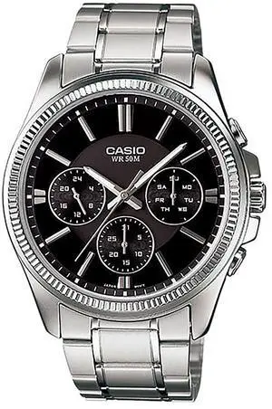 Casio Enticer Analog Stainless Steel Black Dial Quartz MTP-1375D-1AV Men's Watch