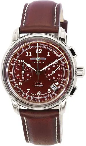 Zeppelin LZ126 Los Angeles Chronograph Burgundy Dial Quartz 76146 Men's Watch
