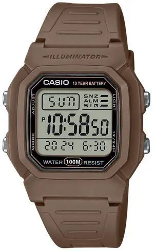 Casio Digital Brown Dual Time Resin Strap Quartz W-800H-5AV 100M Men's Watch