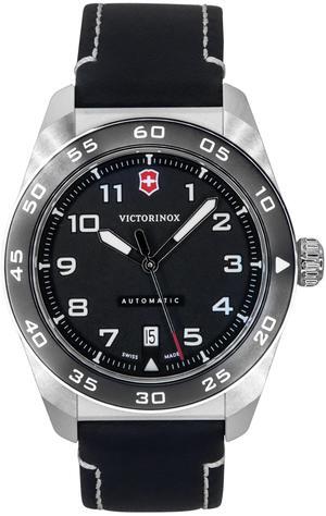 Victorinox Swiss Army Leather Strap Black Dial Automatic 242044 100M Men's Watch