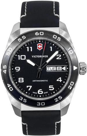 Victorinox Swiss Army Leather Strap Black Dial Quartz 242041 100M Men's Watch