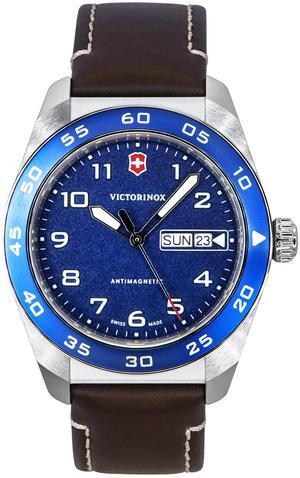Victorinox Swiss Army Leather Strap Blue Dial Quartz 242040 100M Men's Watch