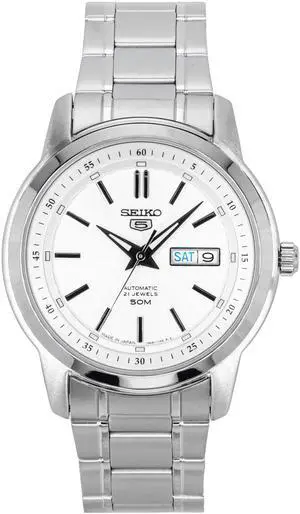 Seiko 5 Stainless Steel Silver Dial 21 Jewels Automatic SNKM83J1 Men's Watch