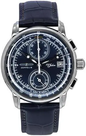 Zeppelin 100 Jahre Chronograph Leather Strap Blue Dial Quartz 86703 Men's Watch
