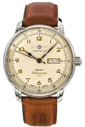 Zeppelin Mediterranee 1921 Leather Strap Beige Dial Automatic 96645 Men's Watch Zeppelin Mediterranee 1921 Leather Strap Beige Dial Automatic 96645 Men's Watch