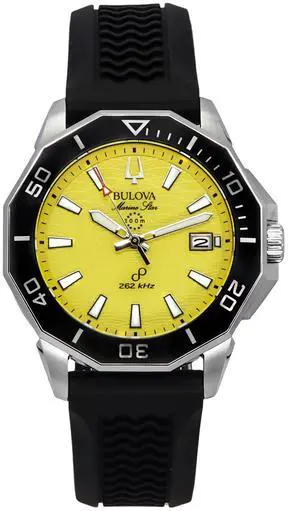 Bulova Marine Star Precisionist Quartz 8 Jewels 96B431 Mens Watch Silicone Strap Yellow Dial 200M
