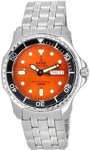 Ratio FreeDiver Professional Orange Dial Quartz 200M Men's Watch 36JL140-ORG