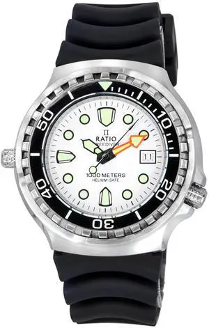 Ratio FreeDiver Helium Safe Quartz White Dial 1000M Men's Watch 1038EF102V-WHT