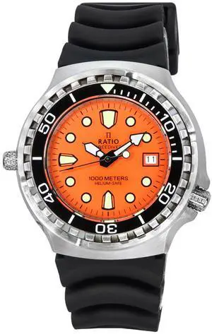 Ratio FreeDiver Helium Safe Quartz Orange Dial Men's 1000M Watch 1038EF102V-ORG