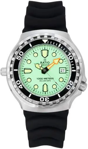 Ratio FreeDiver 1000M Quartz Green Dial Diver's Men's Watch 1038EF102V-GRN-V02