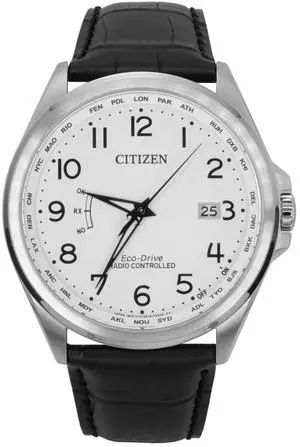 Citizen Radio Controlled Leather Strap White Dial Eco-Drive CB0250-17A 100M Men's Watch