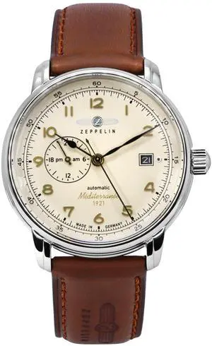 Zeppelin Mediterranean Automatic 96685 Mens Watch Leather Strap Beige Dial Date Display 50M Zeppelin Mediterranean Automatic 96685 Mens Watch Leather Strap Beige Dial Date Display 50M