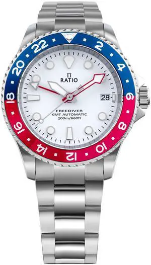 Ratio FreeDiver GMT White Dial Automatic Diver's 200M Men's Watch RTF061