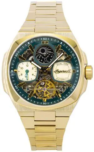 Ingersoll The Spirit Gold Tone Stainless Steel Green Skeleton Dial Automatic I15803 Men's Watch Ingersoll The Spirit Gold Tone Stainless Steel Green Skeleton Dial Automatic I15803 Men's Watch