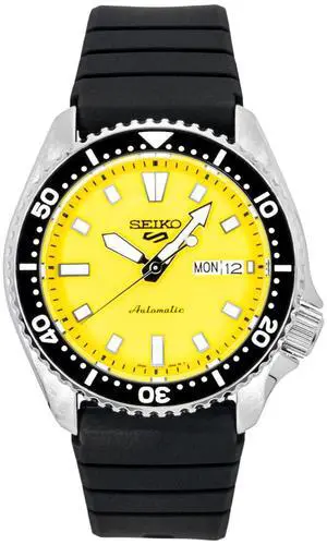 Seiko 5 Sports SKX Redux Silicone Strap Yellow Dial Automatic SRPL87K1 100M Men's Watch