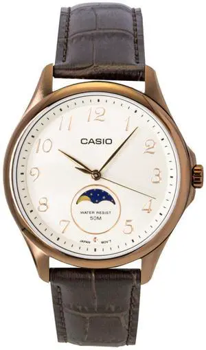 Casio Standard Analog Moon Phase Leather Strap Ivory Dial Quartz MTP-M110RL-5AV Men's Watch Casio Standard Analog Moon Phase Leather Strap Ivory Dial Quartz MTP-M110RL-5AV Men's Watch