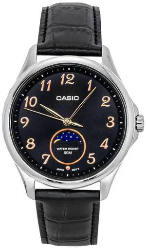 Casio Standard Analog Moon Phase Leather Strap Black Dial Quartz MTP-M110L-1AV Men's Watch Casio Standard Analog Moon Phase Leather Strap Black Dial Quartz MTP-M110L-1AV Men's Watch