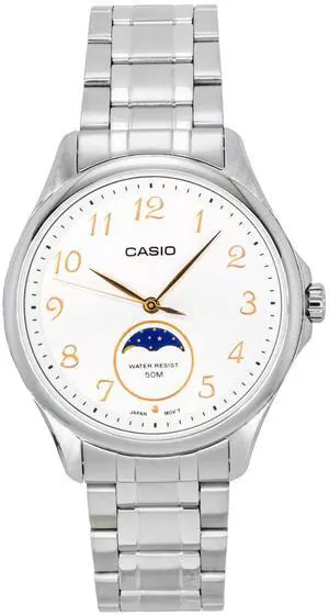 Casio Standard Analog Moon Phase Stainless Steel White Dial Quartz MTP-M110D-7AV Men's Watch Casio Standard Analog Moon Phase Stainless Steel White Dial Quartz MTP-M110D-7AV Men's Watch