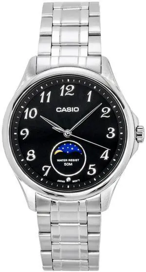 Casio Standard Analog Moon Phase Stainless Steel Black Dial Quartz MTP-M110D-1AV Men's Watch Casio Standard Analog Moon Phase Stainless Steel Black Dial Quartz MTP-M110D-1AV Men's Watch