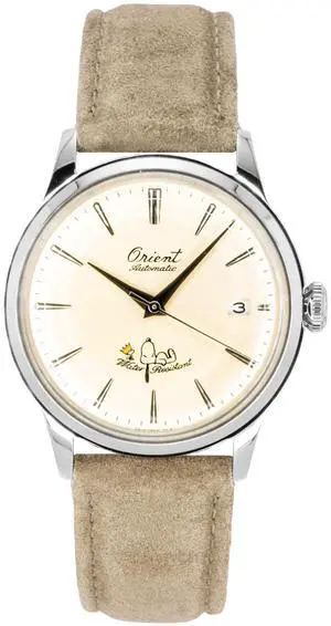 Orient Bambino Peanuts 75th Anniversary Limited Edition Leather Strap Champagne Dial Automatic RA-AC0M17G Men's Watch Orient Bambino Peanuts 75th Anniversary Limited Edition Leather Strap Champagne Dial Automatic RA-AC0M17G Men's Watch